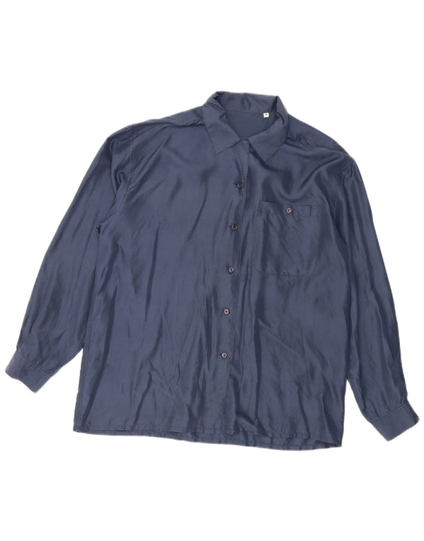 Vintage ženska prevelika košulja bluza UK 14 srednje tamnoplava