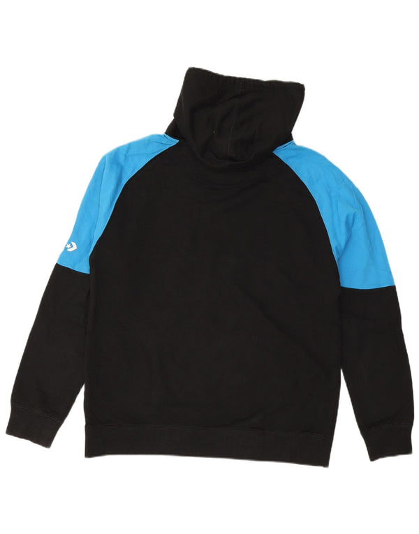 CONVERSE Mens Graphic Hoodie Jumper Medium Black Colourblock Cotton