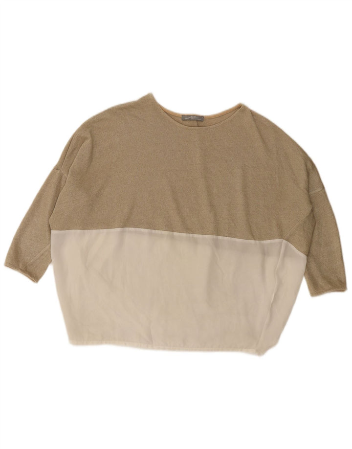 Zara ženski gornji dio s 3/4 rukavima UK 10 Small Beige Colourblock