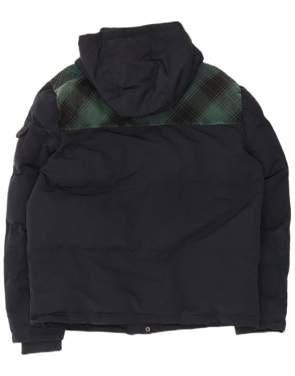Superdry muška skijaška jakna s kapuljačom UK 42 XL tamnoplavi karirani poliester