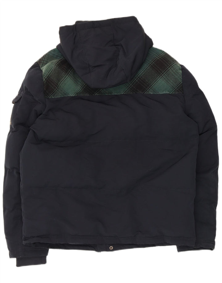 Superdry muška skijaška jakna s kapuljačom UK 42 XL tamnoplavi karirani poliester