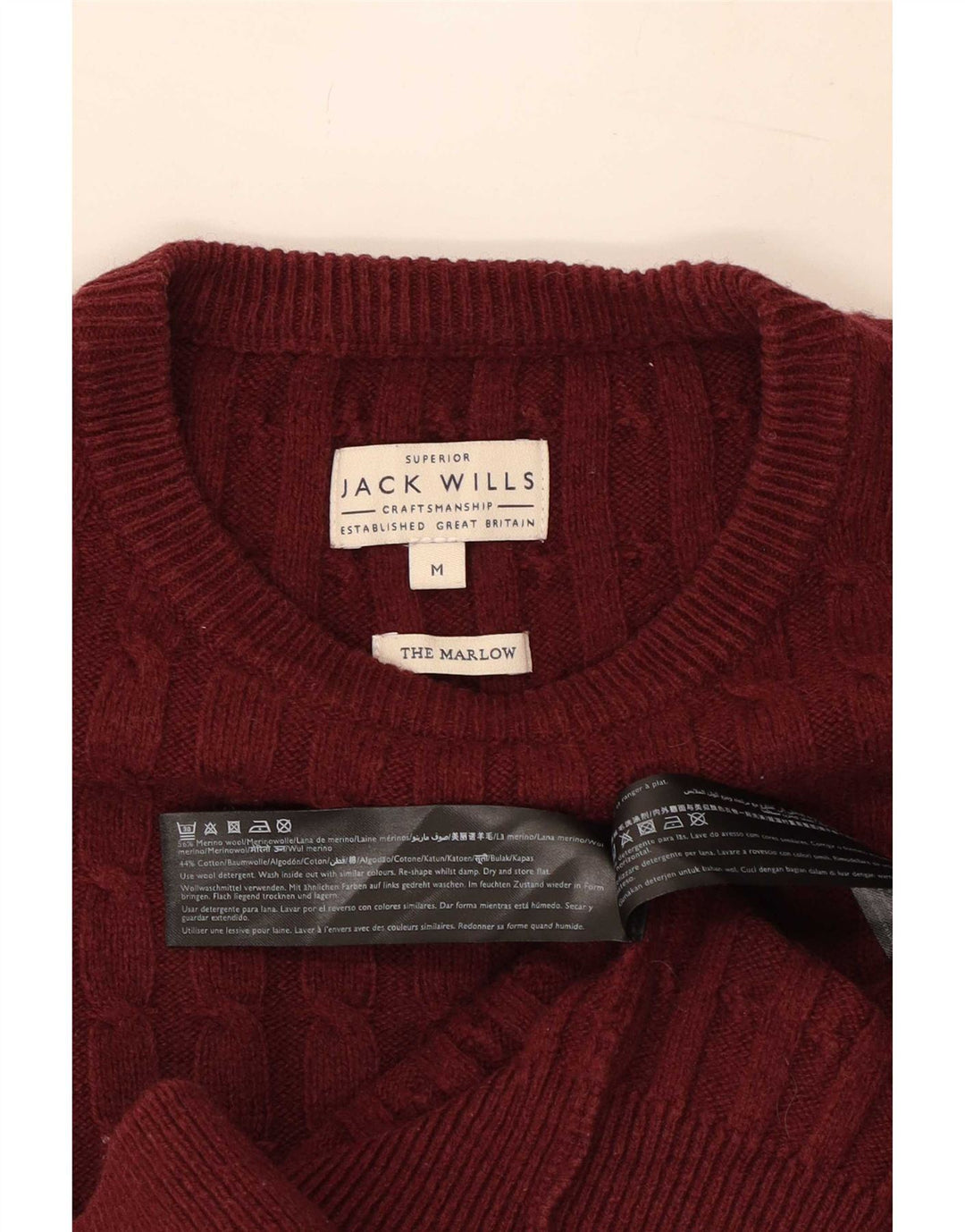 Jack Wills, muški džemper s okruglim izrezom, srednji vuneni bordo