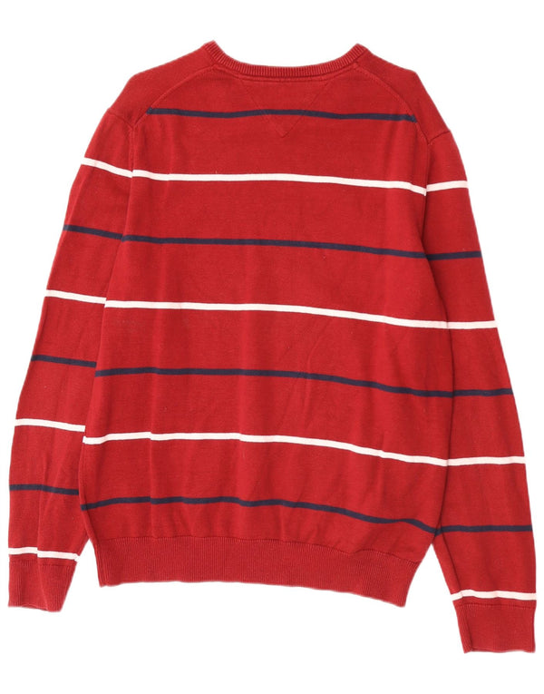 Tommy Hilfiger Mens Boat Neck Jumper Sweater Large Red Striped Cotton