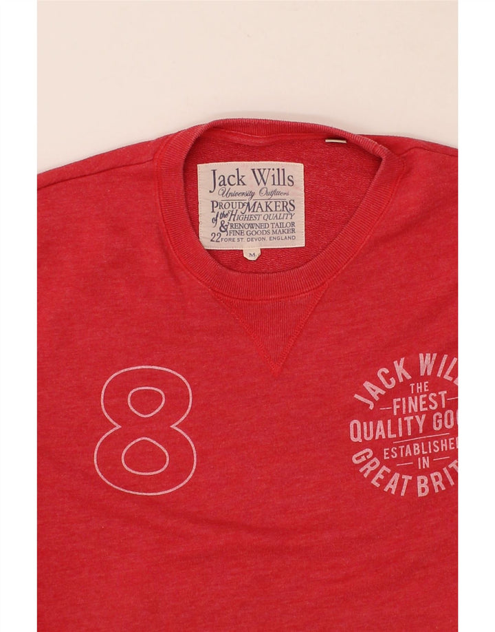 JACK WILLS Mens Graphic Sweatshirt Jumper Medium Red Cotton Vintage Jack Wills and Second-Hand Jack Wills from Messina Hembry 