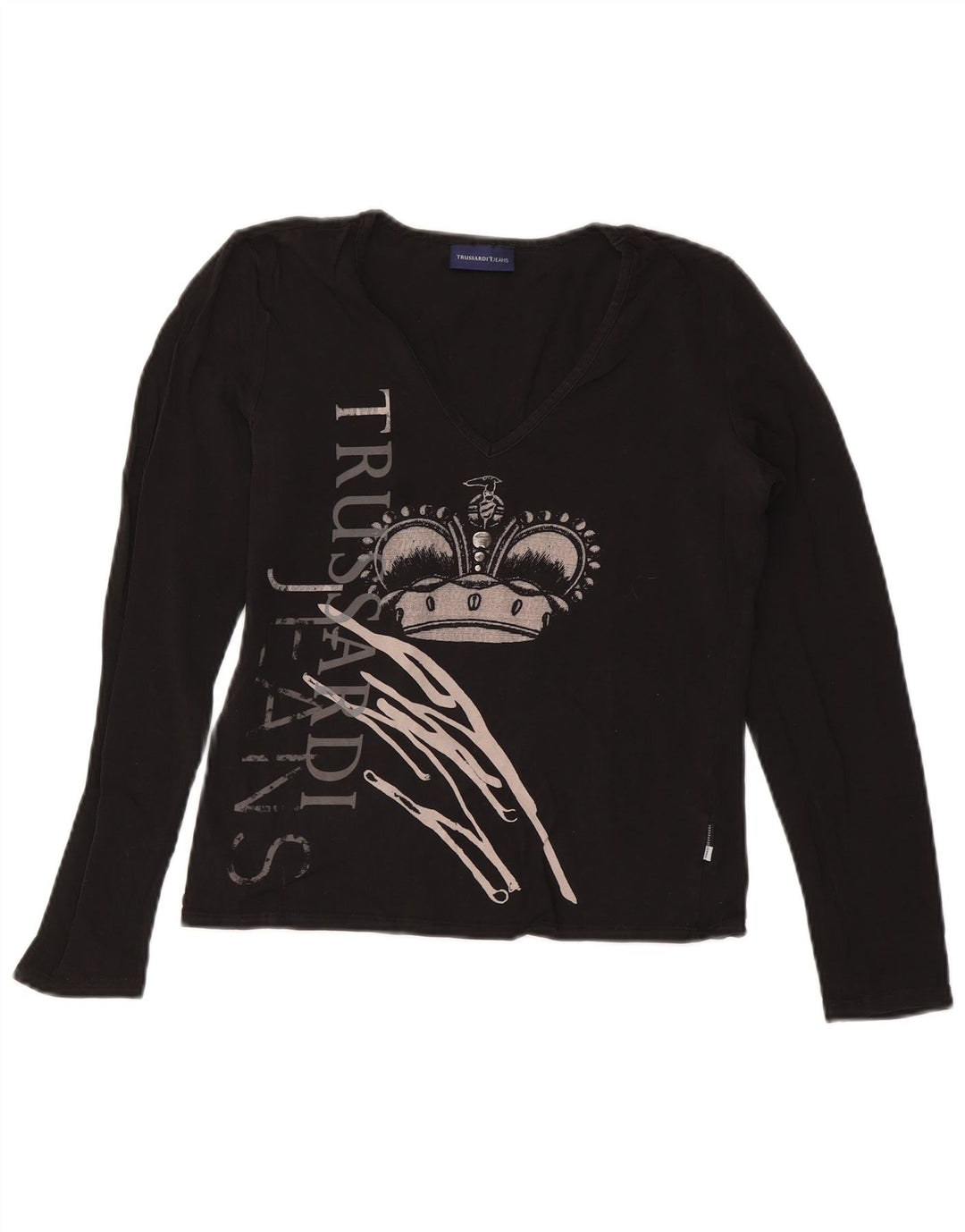 TRUSSARDI JEANS Ženska skraćena majica dugih rukava s grafikom UK 14 Velika crna