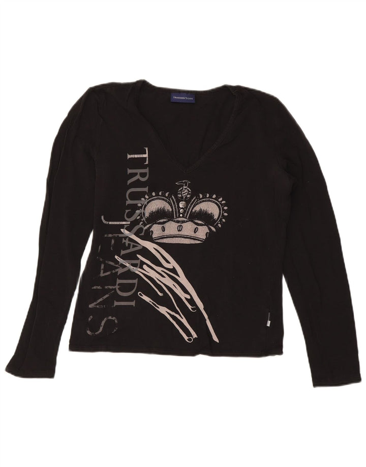 TRUSSARDI JEANS Ženska skraćena majica dugih rukava s grafikom UK 14 Velika crna