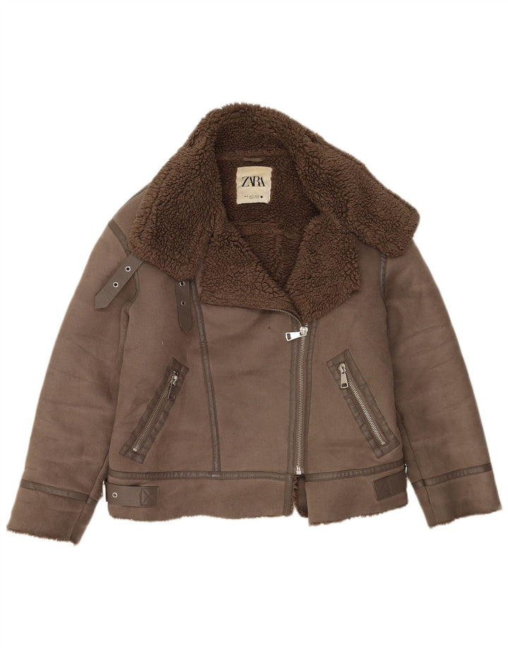 Zara ženska Sherpa velika biciklistička jakna UK 10 Small Brown