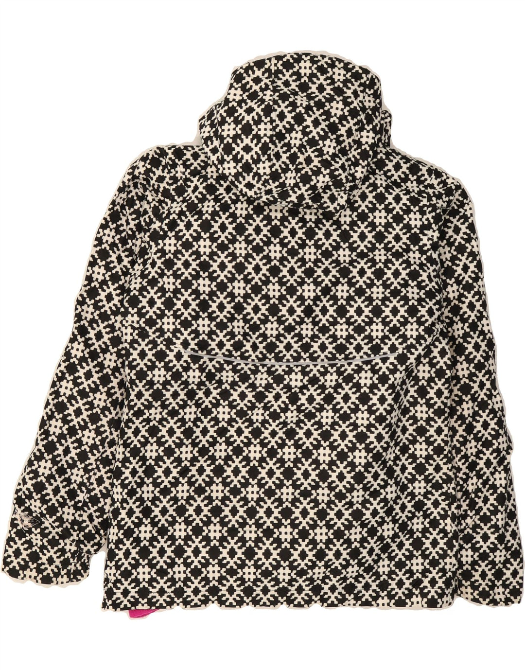COLUMBIA Girls Abstract Pattern Rain Jacket 14-15 Years Large Black Vintage Columbia and Second-Hand Columbia from Messina Hembry 
