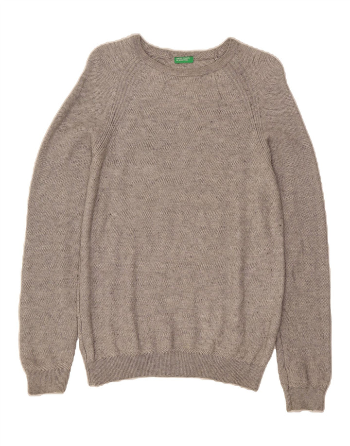BENETTON Mens Boat Neck Jumper Sweater Medium Grey Flecked Cotton Vintage Benetton and Second-Hand Benetton from Messina Hembry 