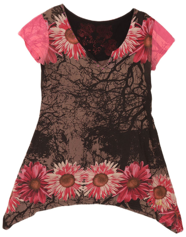 Desigual ženska top tunika s grafičkim motivima UK 18 XL crni cvjetni pamuk