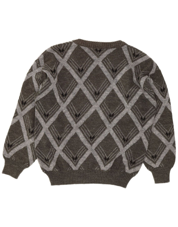 Vintage muški džemper s V-izrezom IT 54 XL Siva Argyle/Dijamantna vuna