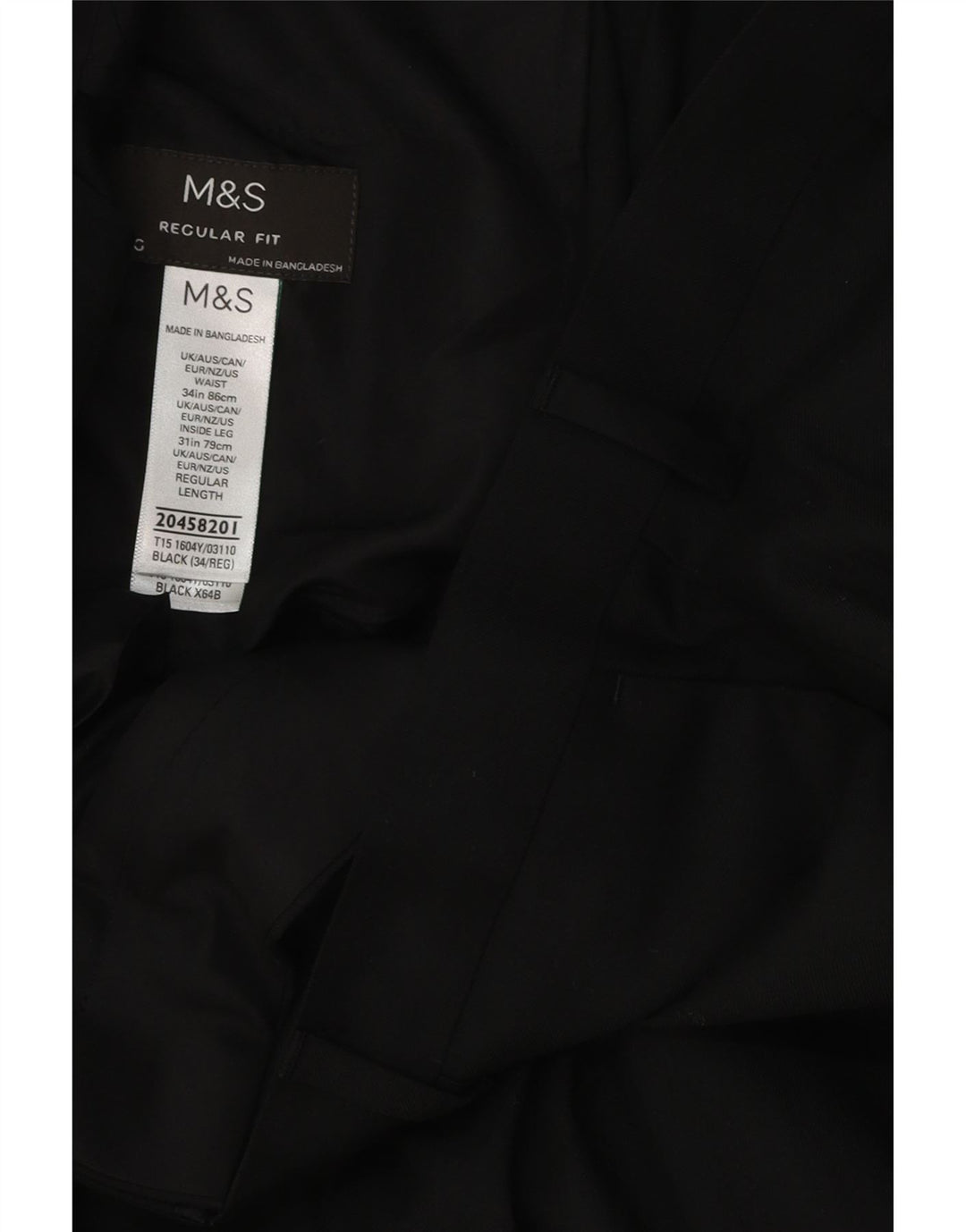 Marks & Spencer muške hlače standardnog kroja W34 L31 crni poliester