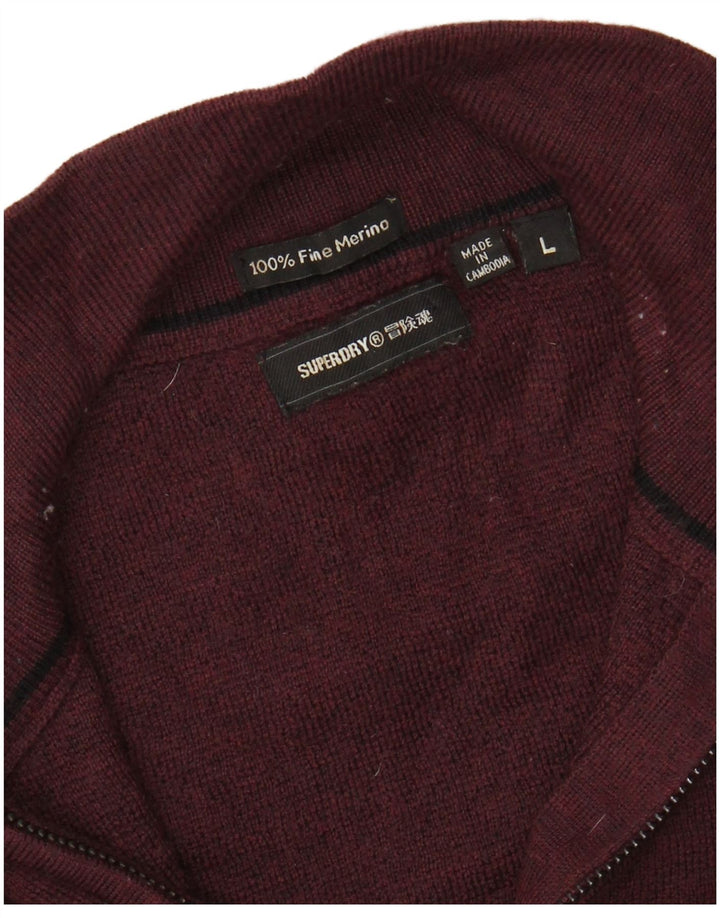 SUPERDRY ženski džemper s izrezom s patentnim zatvaračem UK 16 Velika bordo merino vuna