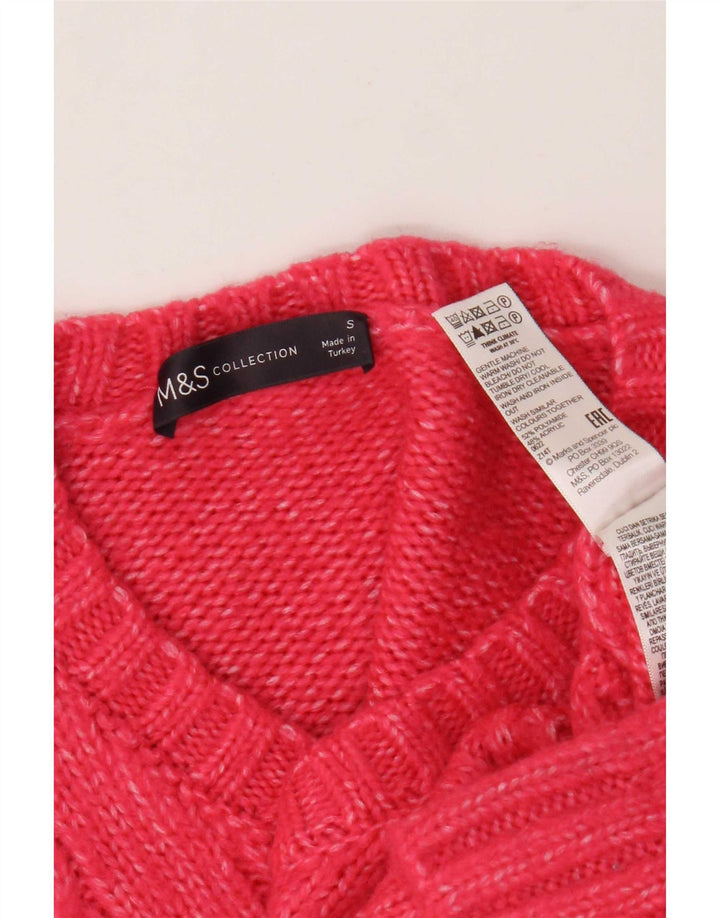 Marks & Spencer ženski veliki džemper s V-izrezom UK 10 Mala ružičasta