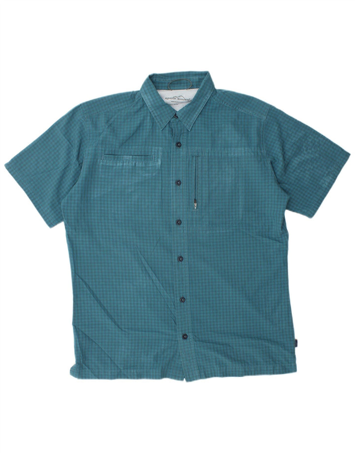 EDDIE BAUER Muška košulja kratkih rukava srednje plave boje od gingham poliestera