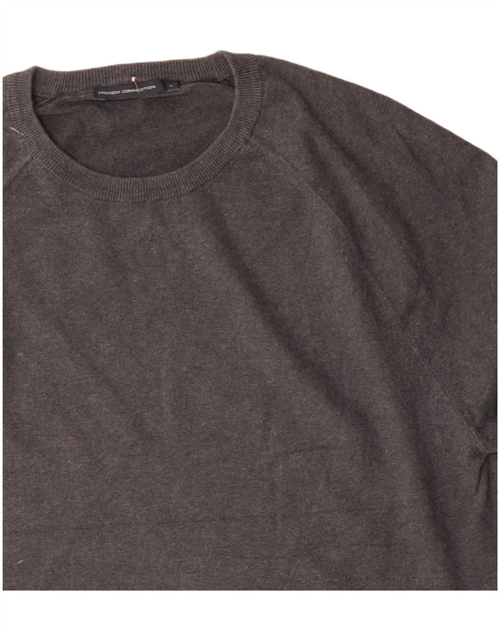 FRENCH CONNECTION Veliki sivi pamučni muški pulover