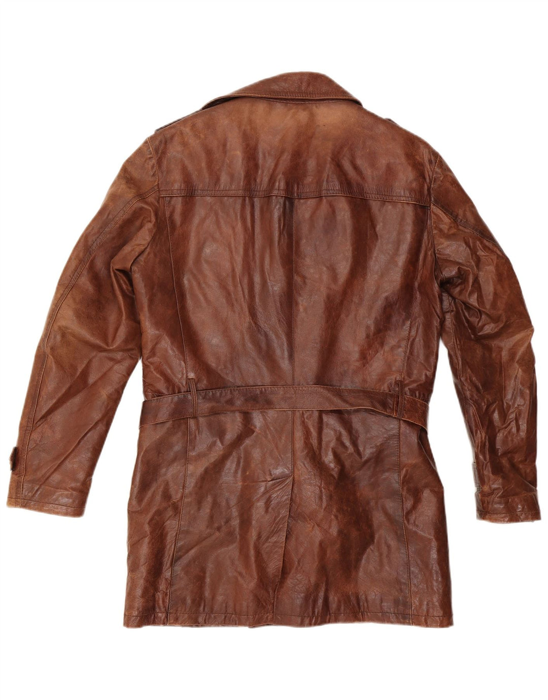 VINTAGE muški vojnički kožni kaput s dvostrukim kopčanjem IT 50 Large Brown