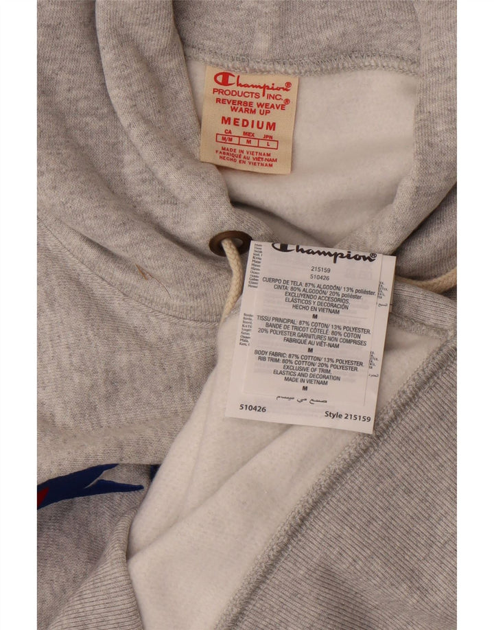 CHAMPION Mens Graphic Hoodie Jumper Medium Grey Cotton