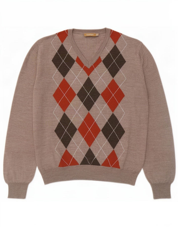 Conbipel muški džemper s V-izrezom XL Sivi Argyle/Diamond Wool