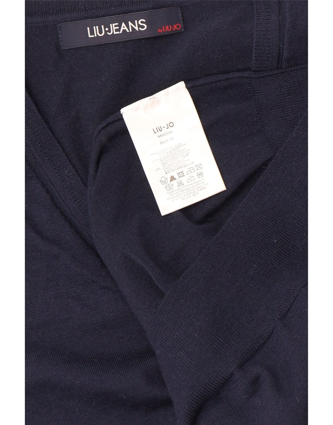 LIU JO Ženski džemper s V-izrezom UK 18 XL Mornarsko plava vunena