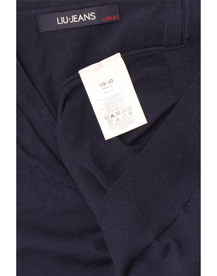 LIU JO Ženski džemper s V-izrezom UK 18 XL Mornarsko plava vunena