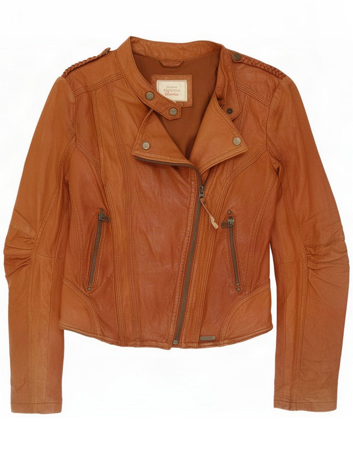 Bershka ženska kožna biciklistička jakna UK 10 Small Brown