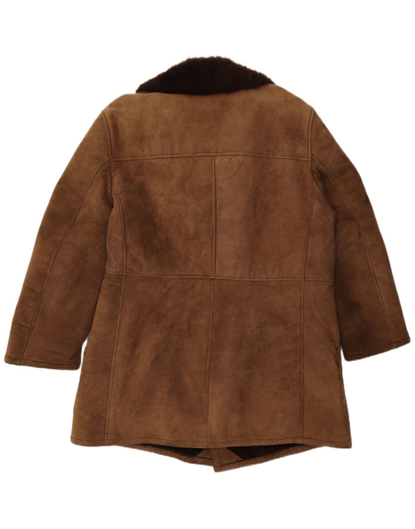 Vintage Mens Shearling Double Breasted Coat IT 54 2XL Brown Shearling