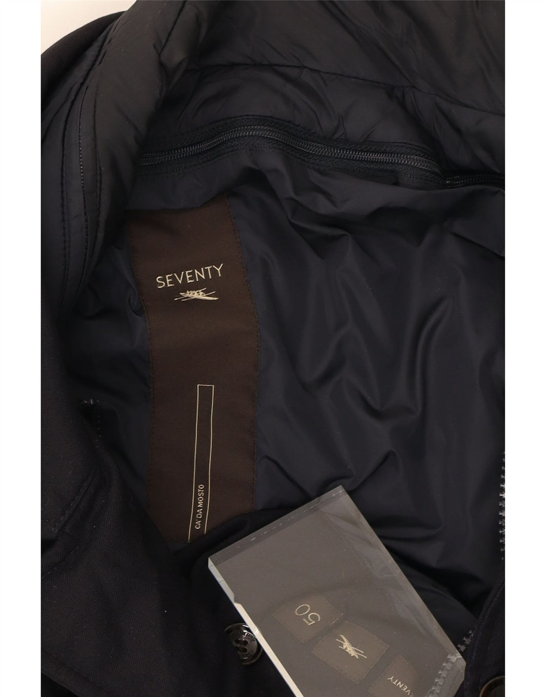 SEVENTY Mens Padded Jacket IT 50 Large Navy Blue Vintage Seventy and Second-Hand Seventy from Messina Hembry 