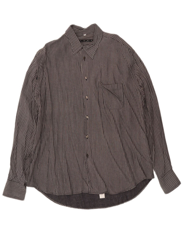 Mens Shirt Size 45/46 2XL Black Striped Viscose