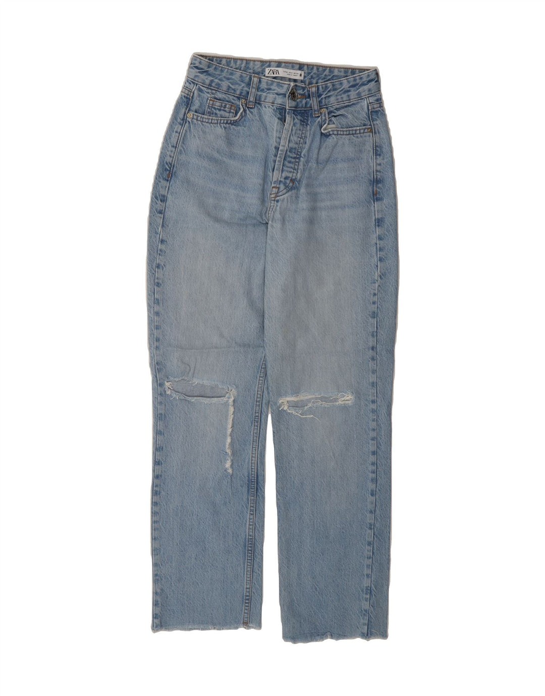 ZARA Womens Distressed Straight Jeans W24 L28 Blue Cotton Vintage Zara and Second-Hand Zara from Messina Hembry 