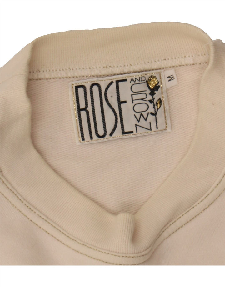 ROSE AND CROWN Womens Graphic Sweatshirt Jumper UK 14 Medium Off White Vintage Rose and Crown and Second-Hand Rose and Crown from Messina Hembry 