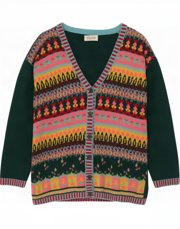 Benetton ženski prekomjerni džemper UK 10 Small Green Fair Isle vuna