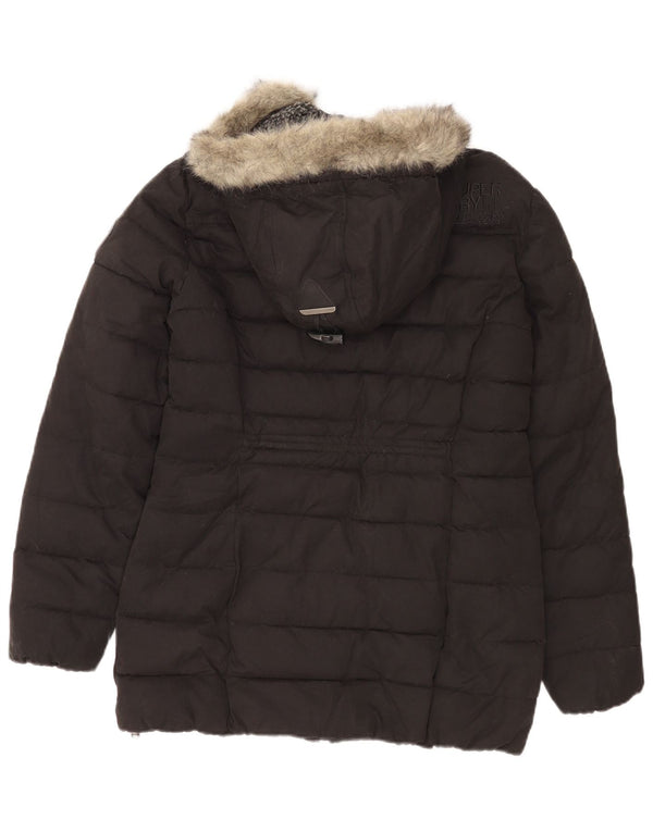 Superdry ženska podstavljena jakna s kapuljačom UK 14 veliki crni poliester