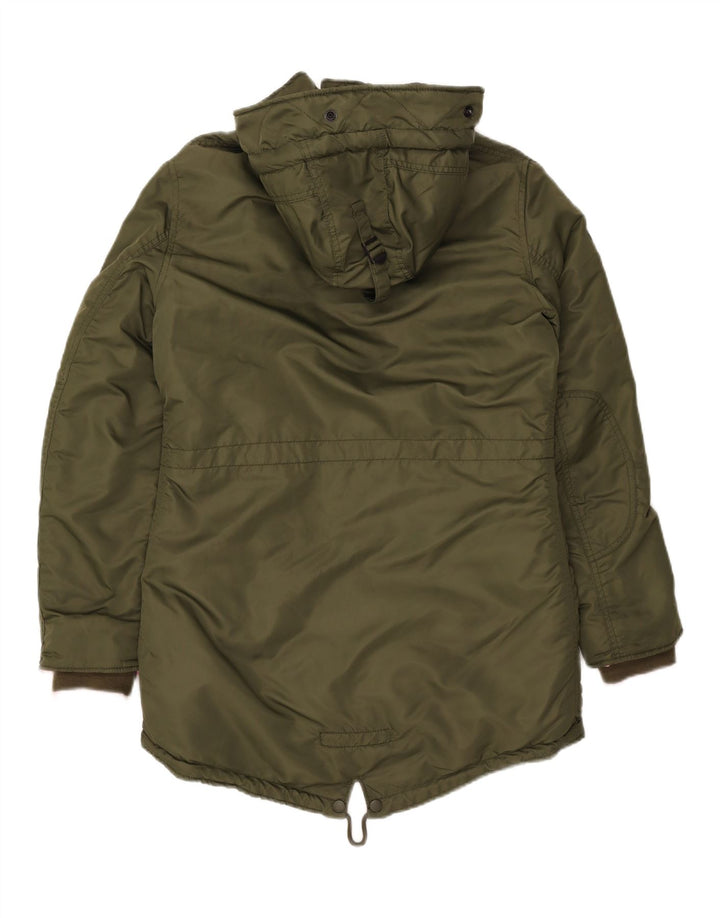 SUPERDRY Womens Hooded Padded Coat UK 14 Medium Khaki Nylon