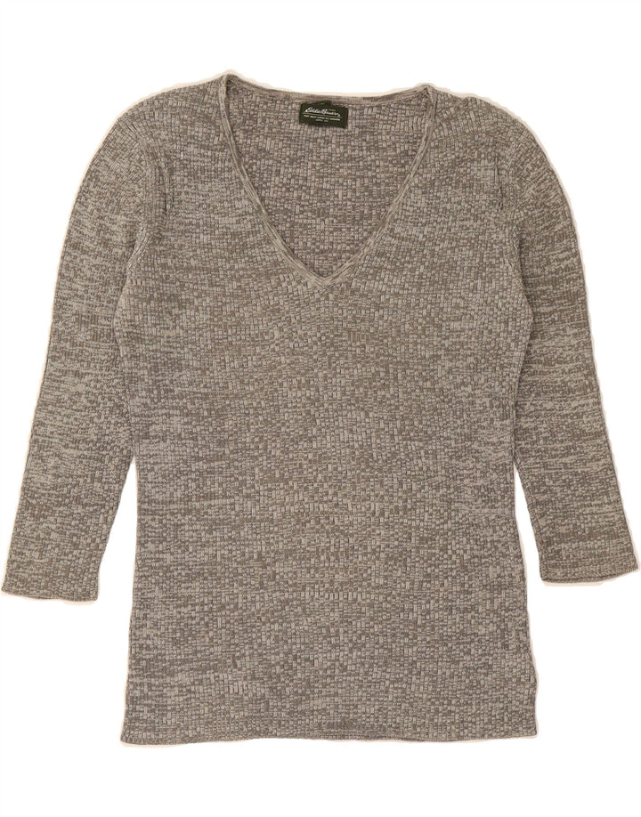 EDDIE BAUER Womens Top 3/4 Sleeve UK 12 Medium Grey Flecked Cotton Vintage Eddie Bauer and Second-Hand Eddie Bauer from Messina Hembry 