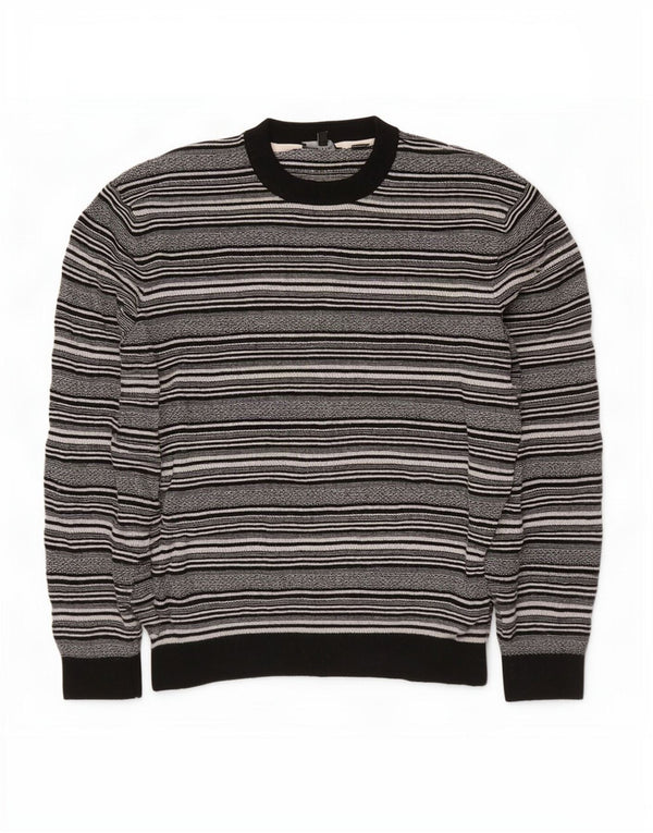 Ted Baker Mens Crew Neck Jumper Sweater Size 5 XL Black Striped Viscose