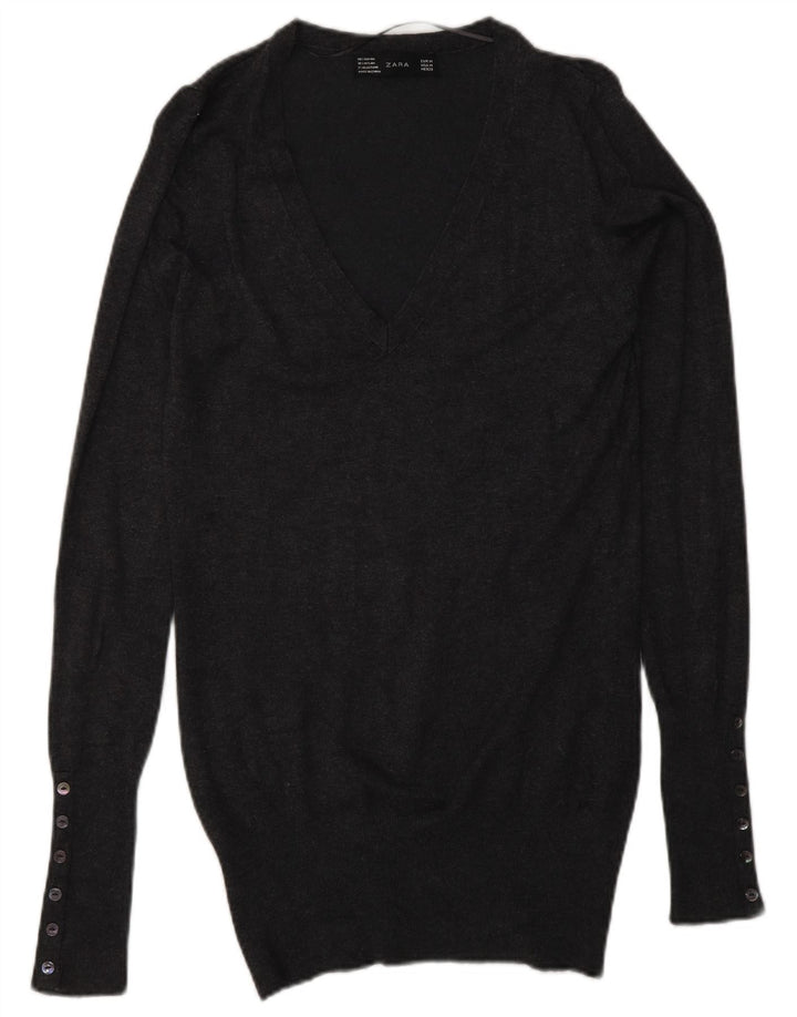 ZARA ženski džemper s V-izrezom UK 12 srednje siva