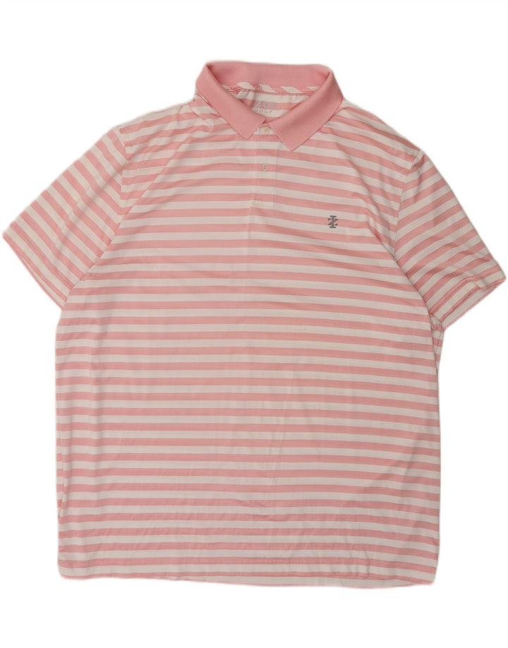 IZOD Mens Polo Shirt 2XL Pink Striped Polyester Vintage Izod and Second-Hand Izod from Messina Hembry 