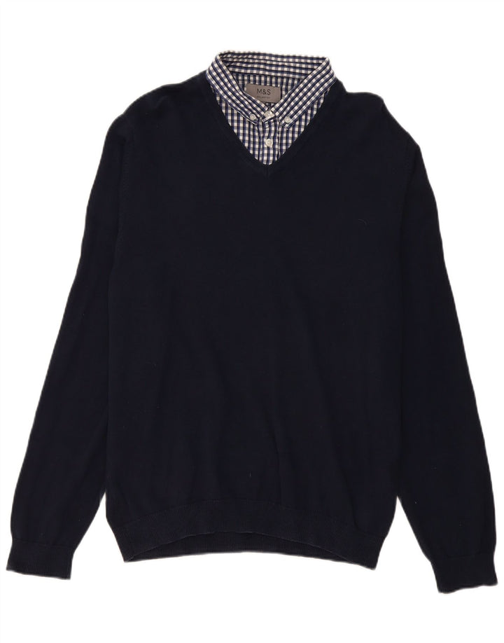 Marks & Spencer muški pulover s polo ovratnikom, veliki tamnoplavi gingham