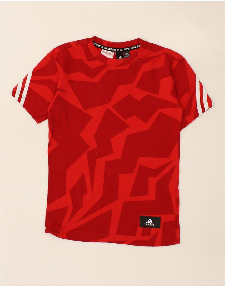 ADIDAS Boys Abstract Pattern T-Shirt Top 7-8 Years Red Cotton Vintage Adidas and Second-Hand Adidas from Messina Hembry 