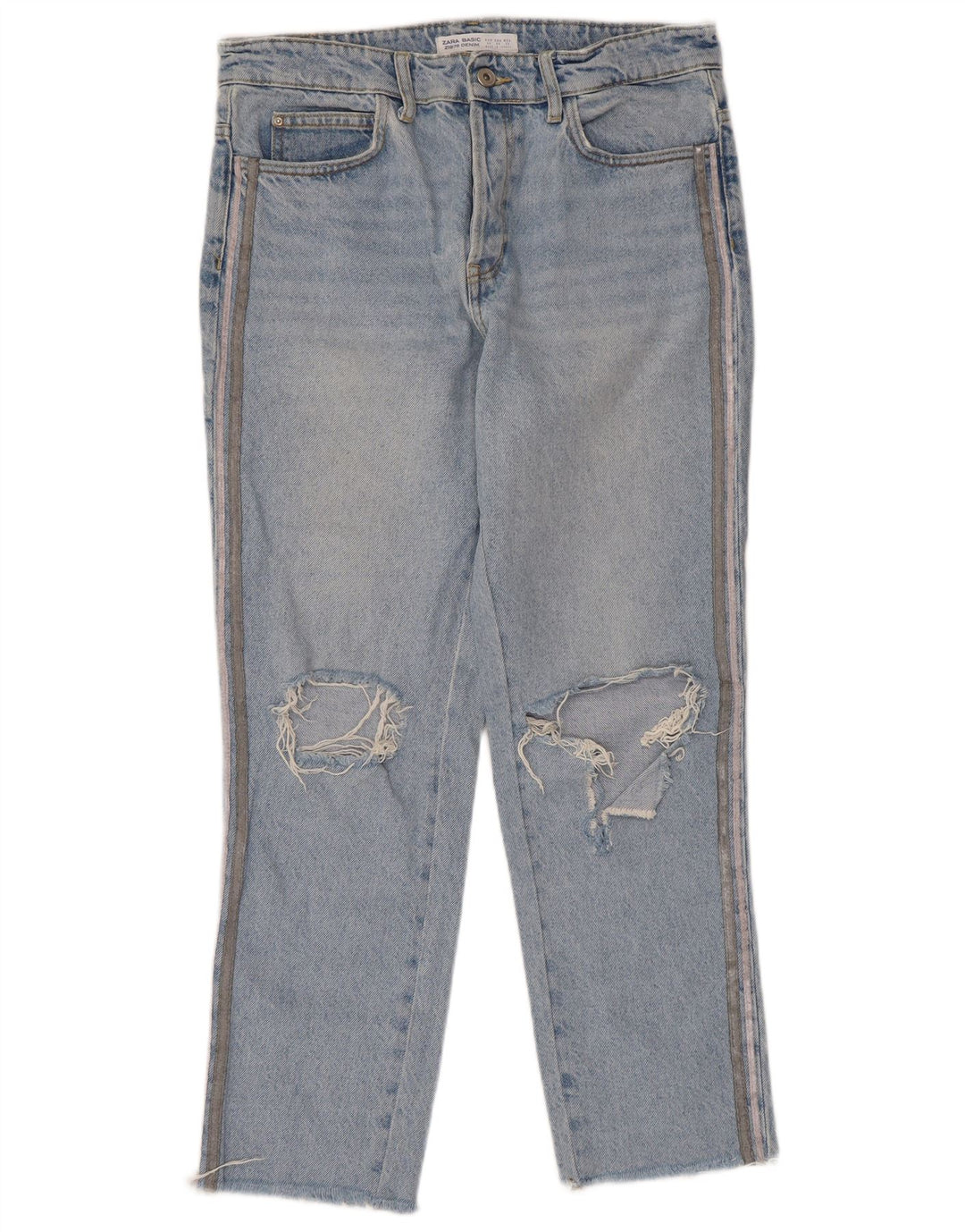 ZARA Womens Distressed Straight Jeans EU 40 Medium W30 L27 Blue Cotton