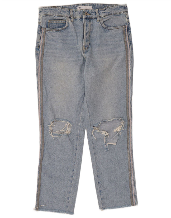 ZARA Womens Distressed Straight Jeans EU 40 Medium W30 L27 Blue Cotton