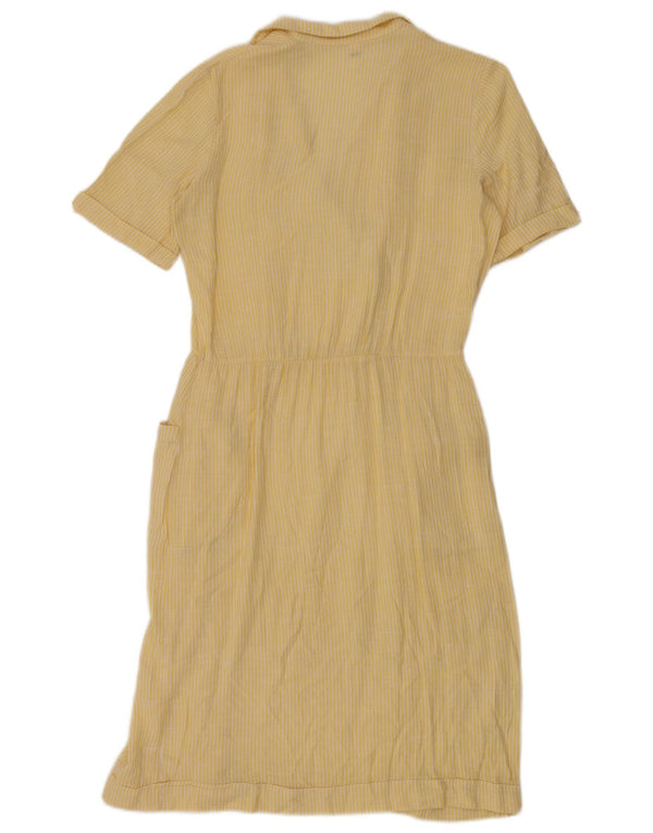 Vintage Womens Short Sleeves Shirt Dress IT 46 Large Yellow Pinstripe