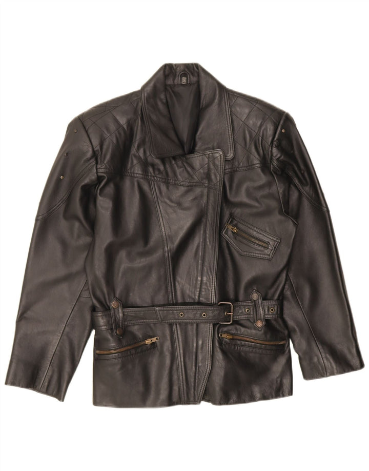 Vintage ženska velika kožna biciklistička jakna EU 36 Mala crna kožna