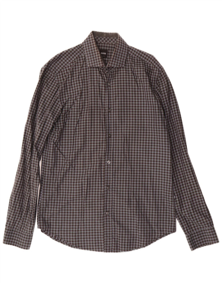 HUGO BOSS Muška uska košulja Srednje siva gingham