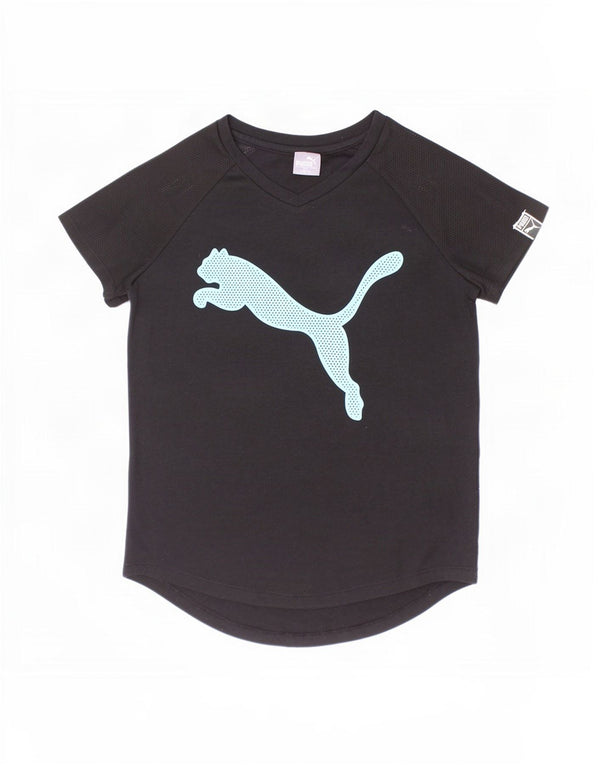 Puma Girls Graphic T-Shirt Top 12-13 Years Large Black Poliester