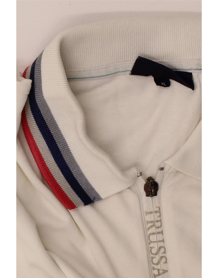 TRUSSARDI Mens Graphic Polo Shirt XL White Vintage Trussardi and Second-Hand Trussardi from Messina Hembry 