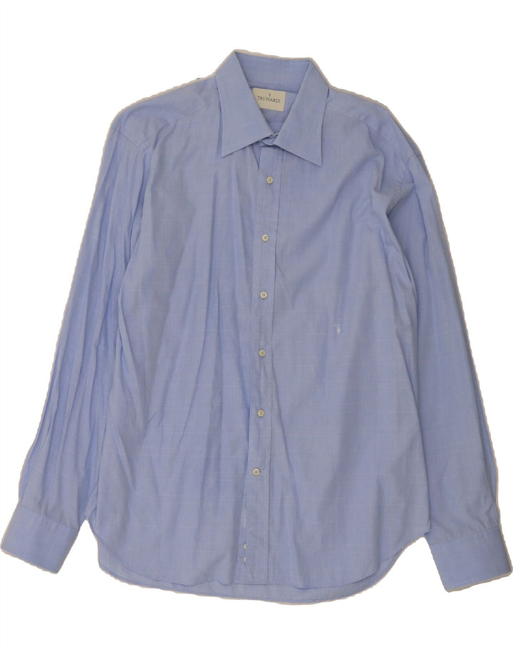 TRUSSARDI Mens Shirt Size 43 17 XL Blue Check Cotton Vintage Trussardi and Second-Hand Trussardi from Messina Hembry 