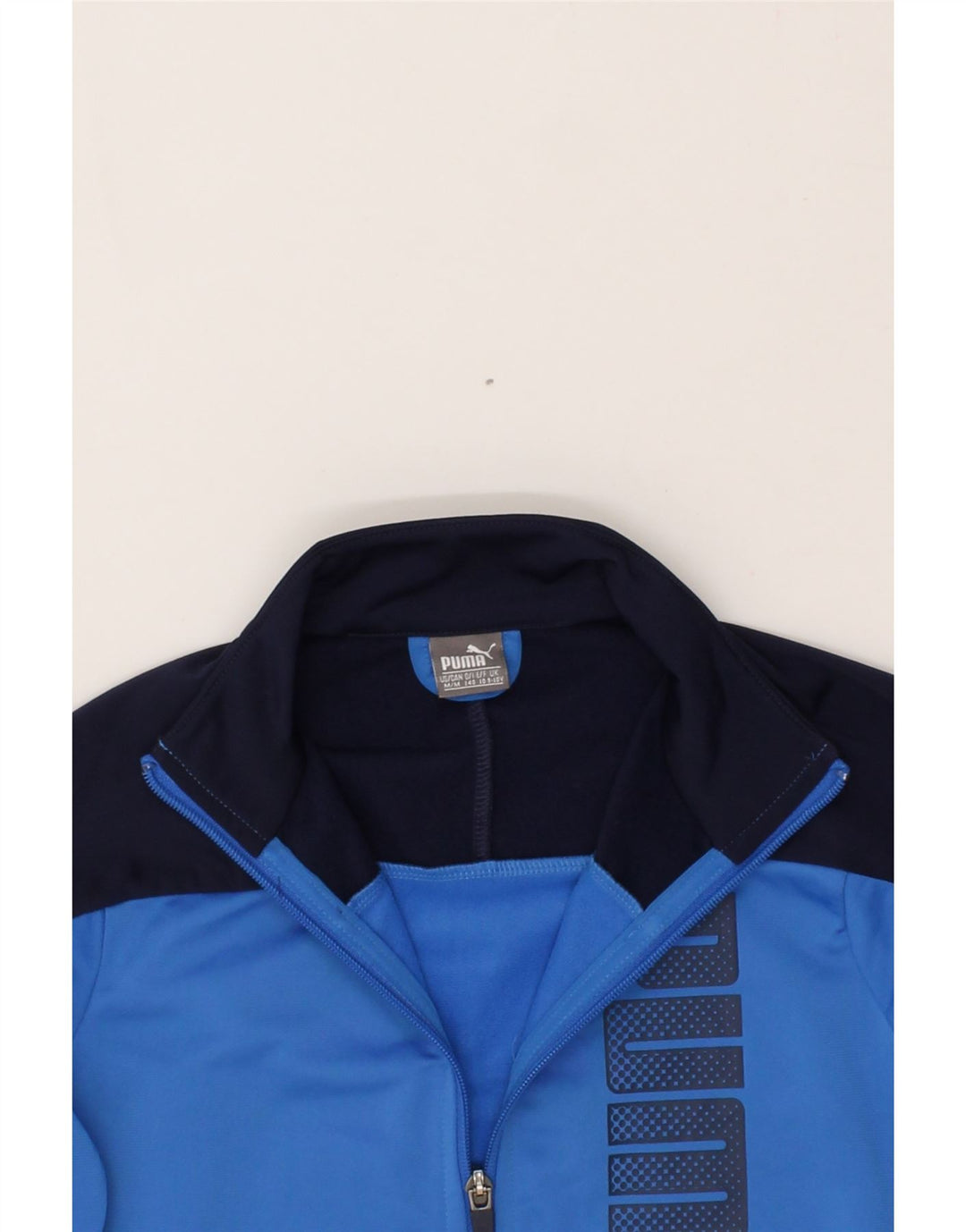 PUMA Boys Graphic Tracksuit Top Jacket 9-10 Years Blue Colourblock Vintage Puma and Second-Hand Puma from Messina Hembry 