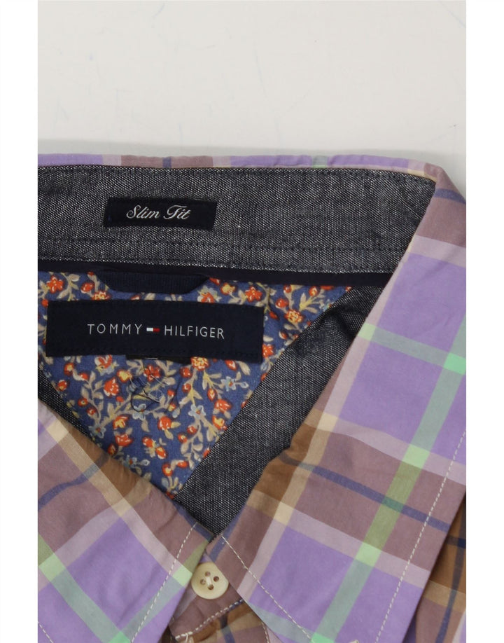 TOMMY HILFIGER Mens Slim Fit Shirt Large Purple Check Vintage Tommy Hilfiger and Second-Hand Tommy Hilfiger from Messina Hembry 